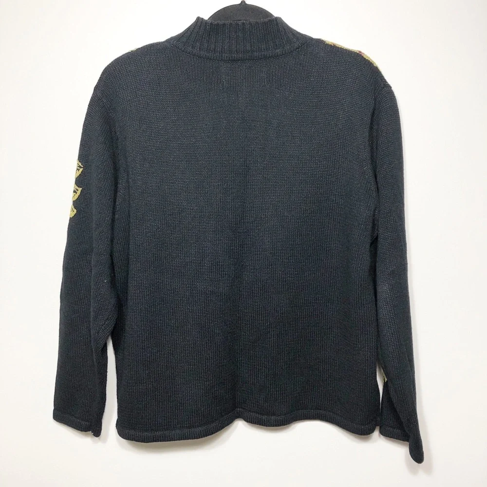 Tiara Embroidered Zip Cardigan Leaf Design Black Size M - Picture 3 of 7